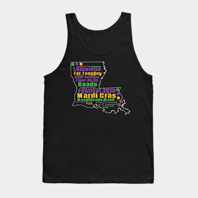 Louisiana Map Mardi Gras Tank Top by LemoBoy